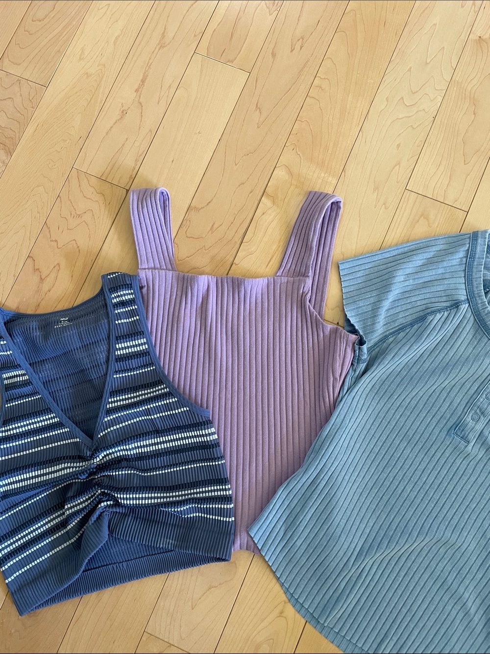 American Eagle Blue Ribbed Henley Top + SO Lavender Tank + AE ribbed tank Medium - Picture 3 of 4